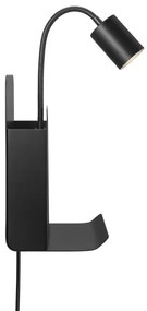 Nordlux - Nástenné svietidlo s poličkou a USB ROOMI 1xGU10/8W/230V čierna