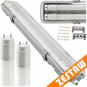Hermetické svietidlo 120cm lampa + 2x LED trubice vodotesné 6000k studená teplota