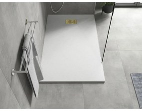 Mexen Hugo, obdĺžniková sprchová vanička SMC 150 x 90 cm, biela, zlatá krytka, 42109015-G