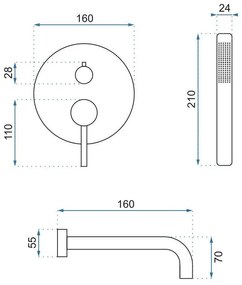 Rea Lungo, podomietková vaňová batéria s ručnou sprchovou sadou + BOX, grafitová, REA-B6388