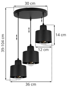 Závesné svietidlo PANTA, 3x čierne kovové tienidlo, O