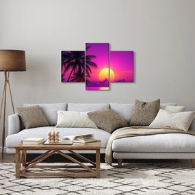 Obraz - Fialový západ s palmou (90x60 cm)