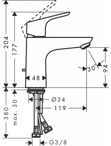 Hansgrohe Focus - Páková umývadlová batéria 100 LowFlow 3,5 l/min s odtokovou súpravou s tiahlom, chróm 31603000