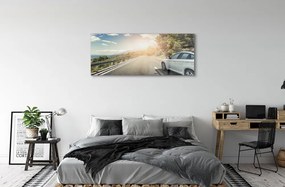Obraz plexi Hory mraky auto cesty strom 120x60 cm