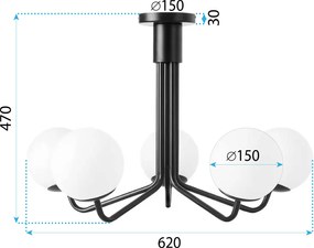 Toolight Toolight, stropné svietidlo 75x50 cm 6xE27 APP1578-5C, čierna matná-biela, OSW-03606