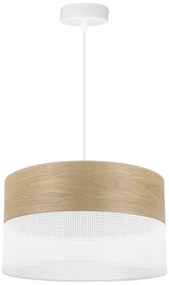 Závesné svietidlo Wood, 1x dýha zlatý dub/biele PVC tienidlo, (fi 35cm)