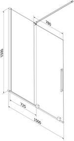 Mexen Velar, 2-krídlová posuvná vaňová zástena 150 x 150 cm, 8mm šedé sklo, zlatá matná, 896-150-000-41-55