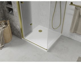 Mexen Lima sprchovací kút so skladacími dverami 100 x 100 cm, 6mm číre sklo, zlatý profil + sprchová vanička Slim, 856-100-100-50-00-4010