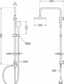 Mexen sprchový set T62 s hornou hlavicou 20x20 cm, chrómová, 798626293-00