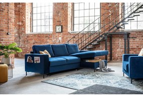 Námorníckymodrá zamatová rozkladacia rohová pohovka Miuform Lofty Lilly, pravý roh