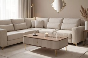 Konferenčný stolík so zásuvkou Vesper 103x60 cm - kašmír / orech / zlaté nohy