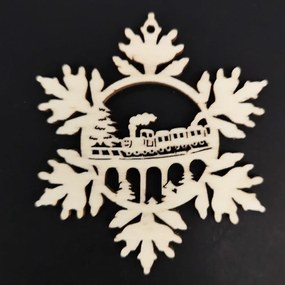 AMADEA Drevená ozdoba vločka s vláčikom 6 cm