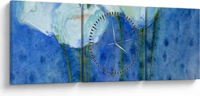 Obraz - Biele tulipány (s hodinami) (90x30 cm)