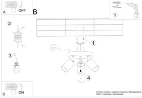 Stropné svietidlo Verdo, 3x čierne kovové tienidlo, (možnosť polohovania), drevo, o