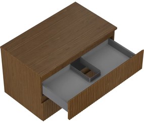 Mexen Rivel, kúpeľňová skrinka 80 cm s hornou časťou, 2 zásuvky, drážkovaná, orech, 91A20-08047-2-BFFC86