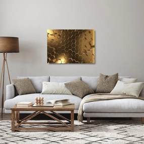 Sklenený obraz - Zlaté hexagóny (70x50 cm)