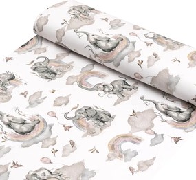 Biante Detské bavlnené posteľné obliečky do postieľky Sandra SA-462 Slony so sivohnedou dúhou na bielom Do postieľky 90x140 a 40x60 cm