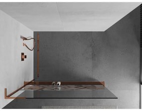 Mexen Kioto+ L, sprchová zástena Walk-In s poličkou a vešiakom 80 x 200 cm, 8mm číre sklo biely vzor, ružové zlato profil, 800-080-123-60-85