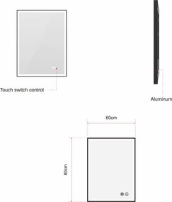 Erga Samira, LED zrkadlo 60x80cm v čiernom ráme, 2185 lm, 3 farby svetla, predné/zadné osvetlenie, ERG-V01-SAMIRA-6080-BK