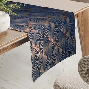 Biante Zamatový behúň na stôl Isabela IBL-011 Rose Gold trojuholníky na kráľovsky modrom 45x180 cm