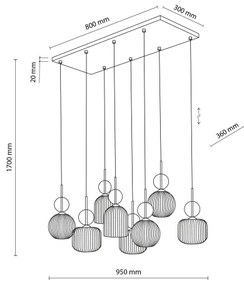 Závesný luster SOPHIA na lanku 8xE14/10W/230V čierna/dymovo-béžová
