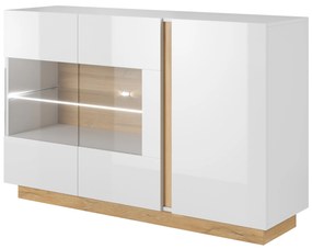 Vitrína Archie 138 (biela + dub grandson + biely lesk). Akcia -10%. Vlastná spoľahlivá doprava až k Vám domov. 614278