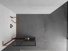Mexen Kioto+ L, sprchová zástena Walk-In s poličkou a vešiakom 90 x 200 cm, 8mm číre sklo čierny vzor, ružové zlato profil, 800-090-123-60-77
