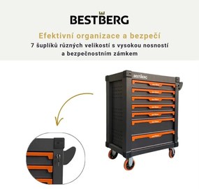 Kovový pojazdný dielenský vozík so 7 zásuvkami BestBerg BBTC-701 / SPCC steel