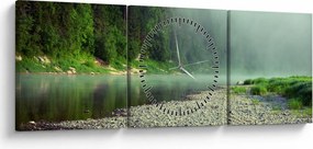 Obraz - Rieka pri lese (s hodinami) (90x30 cm)