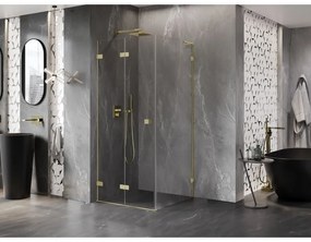 Mexen Lunar-F L, skladací sprchový kút ľavý 90 x 90 cm, 8mm číre sklo, zlatý matný profil, 836L-090-090-55-00-L