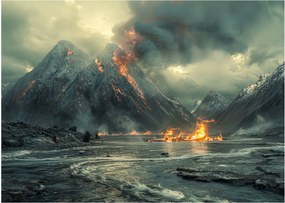 Sklenený obraz - Erupcia sopky (70x50 cm)