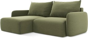 Zelená zamatová rozkladacia/s úložným priestorom rohová pohovka (ľavý roh/s leňoškou) Kalena – Makamii