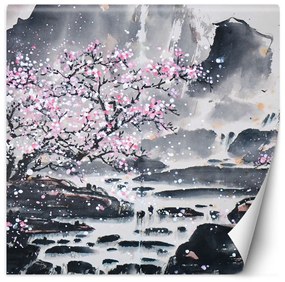 Fototapeta, Kvetoucí třešeň Japonsko Krajina - 200x200 cm