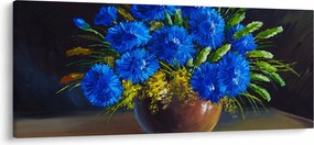 Obraz modrých kvetov vo váze (120x50 cm)