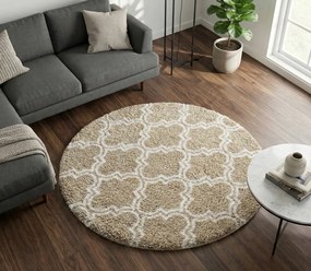 TZ Béžový okrúhly vzorovaný koberec shaggy Decor Latern Rozmer: 140 cm