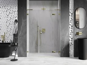 Mexen Lunar L, výklopné pravé sprchové dvere 155 cm, číre sklo, zlatý profil, 834SL-155-050-50-00-P