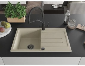 Mexen Bruno, 1-komorový granitový drez 795x495x200 mm a drezová batéria Duo, béžová, 6513-69-671701-70-B