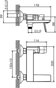 Aqualine Aqualine, FLERY nástenná vaňová/sprchová batéria, otočné ramienko, grafitová, FY010GM