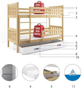 Detská poschodová posteľ CARINO PINE 80x160 cm so zásuvkou