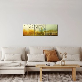 Obraz maľované krajiny so sídlom (s hodinami) (90x30 cm)