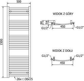 Mexen Helios, elektrické vykurovacie teleso 1500x500 mm + vykurovacia tyč 600 W, chrómová, W103-1500-500-2600-01