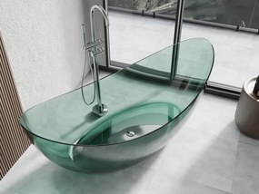 Mexen Vea, voľne stojaca vaňa transparentná 180×80 cm, zelená, sifón chróm, 58091808011