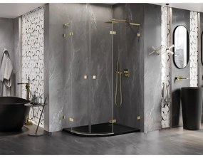 Mexen Lunar, L pravý polkruhový sprchový kút 90 x 70 cm, 8mm číre sklo, zlatý kartáčovaný - 833L-090P-070L-55-00