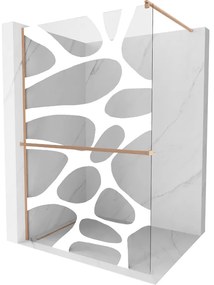 Mexen Kioto+, sprchová zástena Walk-In s poličkou a vešiakom 100 x 200 cm, 8mm číre sklo biely vzor, medený matný profil, 800-100-121-65-97