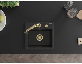Mexen Milo, 1-komorový granitový drez 435x410x171 mm a drezová batéria Elia, čierna-strieborná metalíza, 6505-73-670101-50