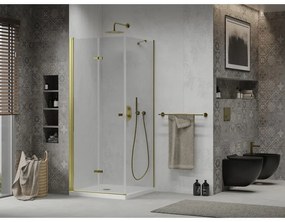 Mexen Lima sprchovací kút 80x80cm, 6mm sklo, zlatý profil - číre sklo + Slim sprchová vanička - 856-080-080-50-00-4010