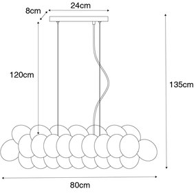 Závesné svietidlo čierne s opálovým sklom 8-žiarovkové obdĺžnikové - Uvas