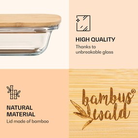 Klarstein Desiatový box s bambusovým uzáverom, 1,6 l, 2-dielna sada, odolný voči teplu, sklo, bambus