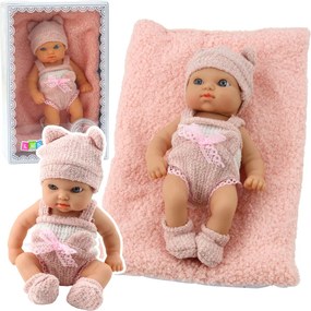 LEAN Toys Bábika bábätko s dekou v bielo-ružovom oblečení, čiapka 18 cm