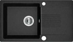Laveo Celia, 1-komorový granitový drez 760x440x185 mm s dlhým odkvapkávačom, čierna škvrnitá, LAV-SBC_711T